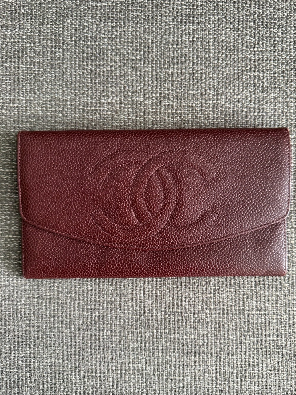 CHANEL Burgundy Caviar Leather Flap Wallet with CC Logo